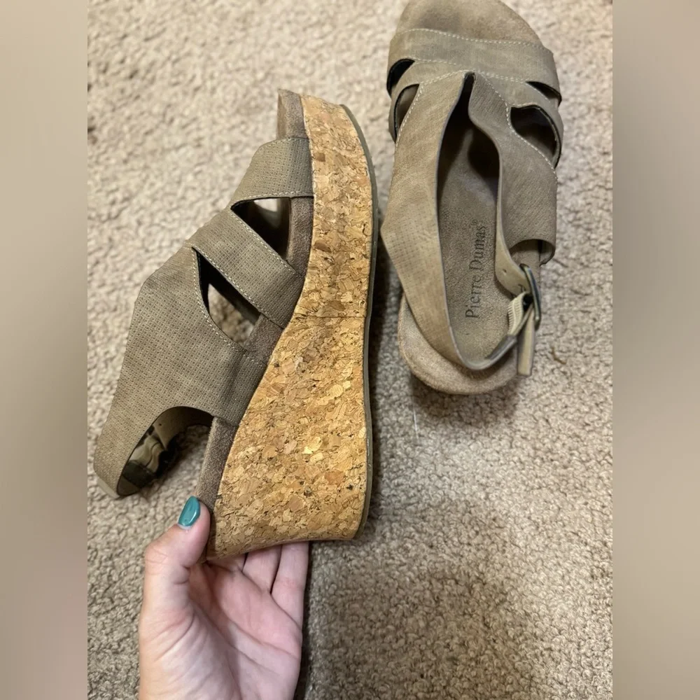 Pierre Dumas Taupe Peep toe Wedges - Picture 5 of 6